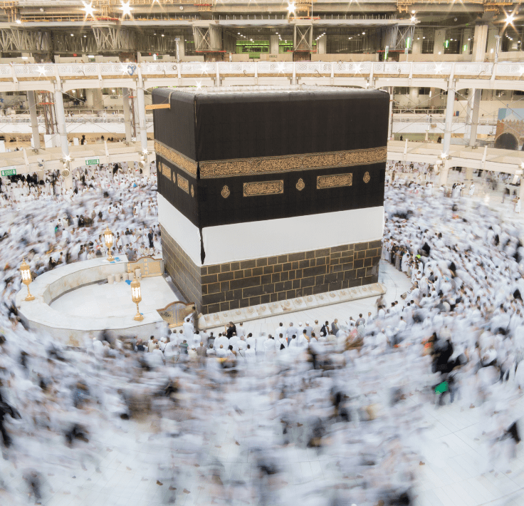 Pilgrims performing Tawaf around the Kaaba in Makkah during Hajj